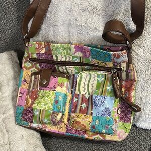 Brown Leather Shoulder Bag with Artistic Design